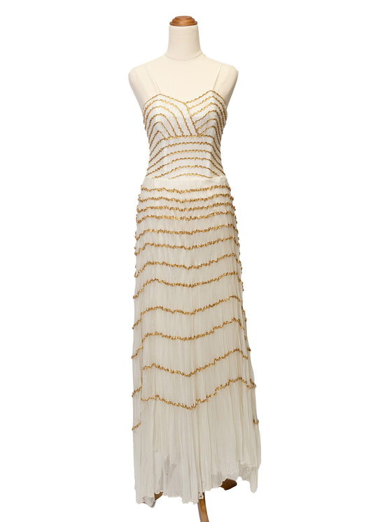 1950's Cream & Gold Dress with Ric-Rac