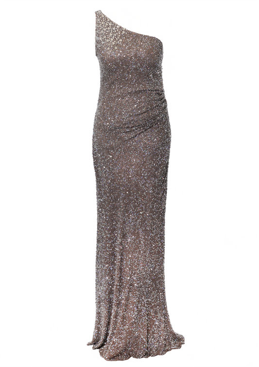 Sequined one shoulder gown