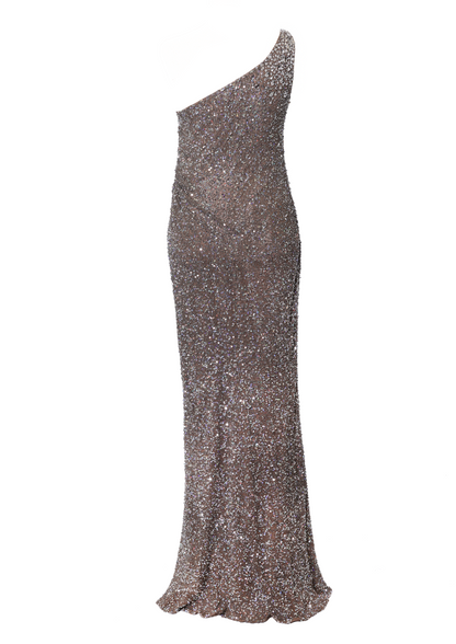 Sequined one shoulder gown