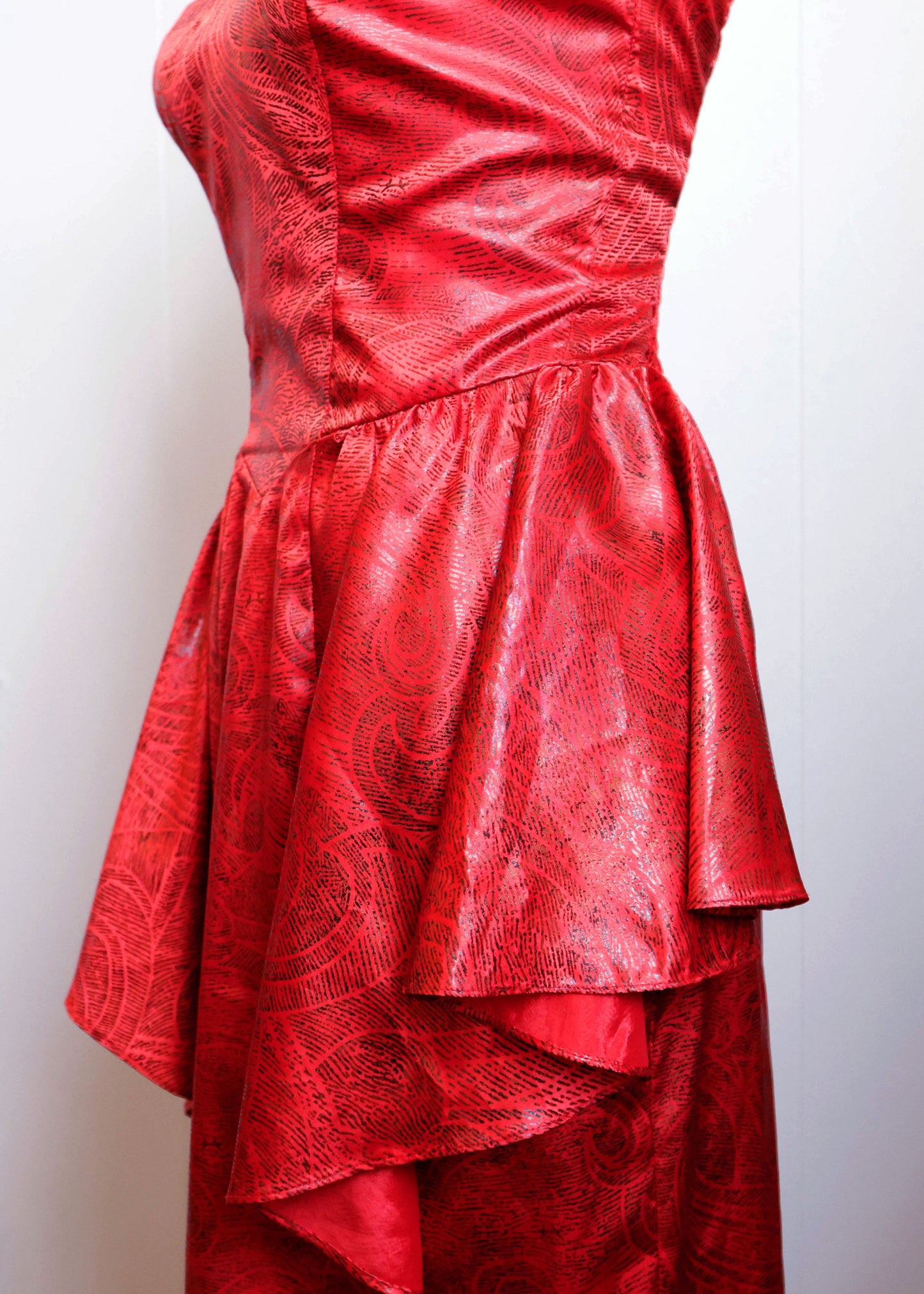 1980's Arc Red Strapless Dress with Peplum