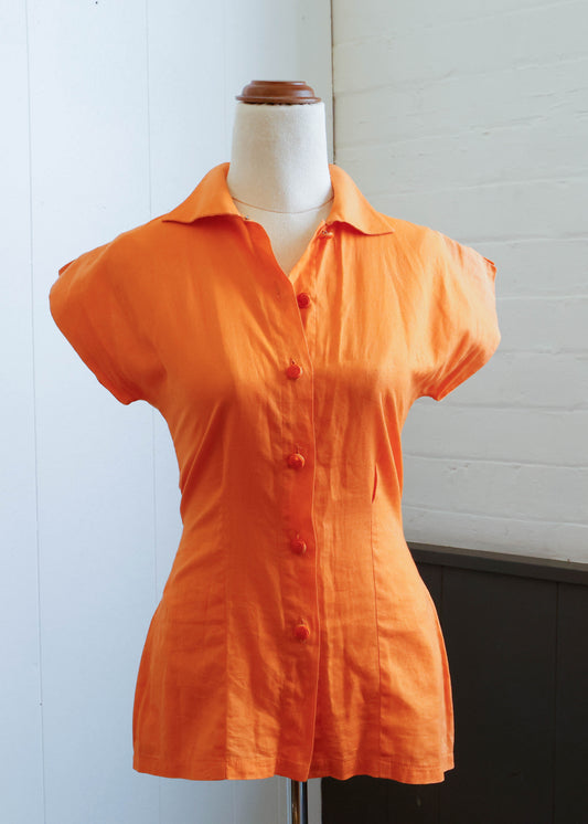1950's Cap Sleeve Button Up Blouse