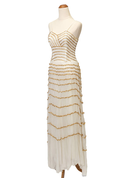 1950's Cream & Gold Dress with Ric-Rac