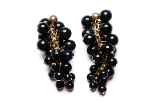 1980s Black beaded caviar earrings
