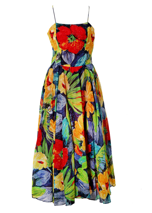 1990's Peter Weiss Floral Dress with Floral Bead Embellishment