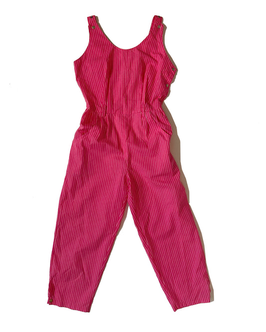 Bright pink pinstriped overalls